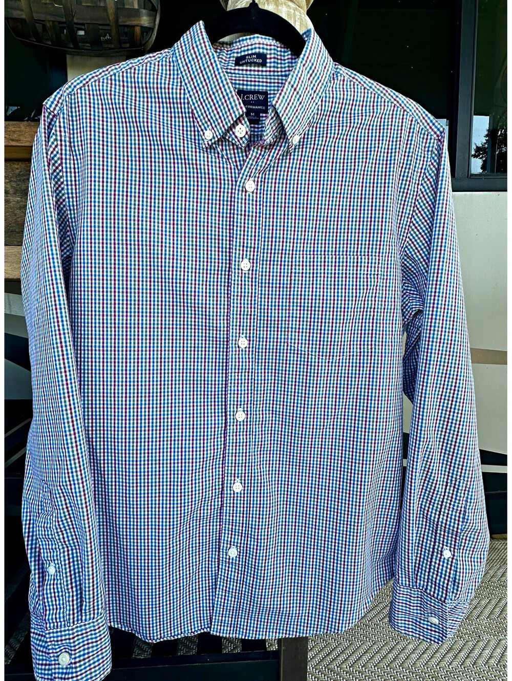 J.Crew Performance Men's Slim Untucked Check Button-Down Long Sleeve Shirt M